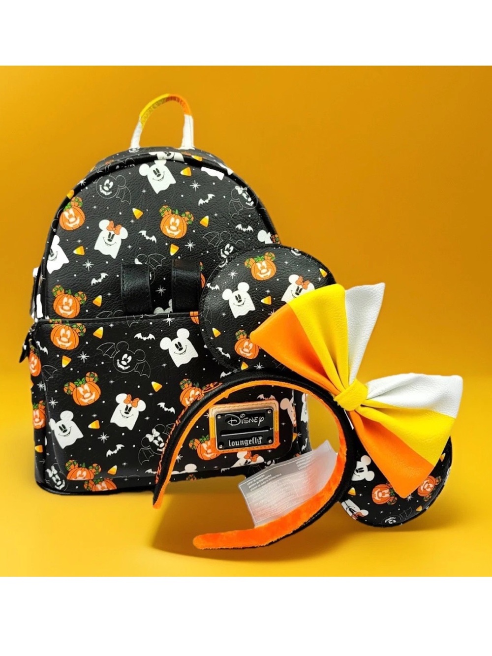 Loungefly x Disney Halloween Mickey & Minnie Candy Corn Mini Backpack w/Ears Set